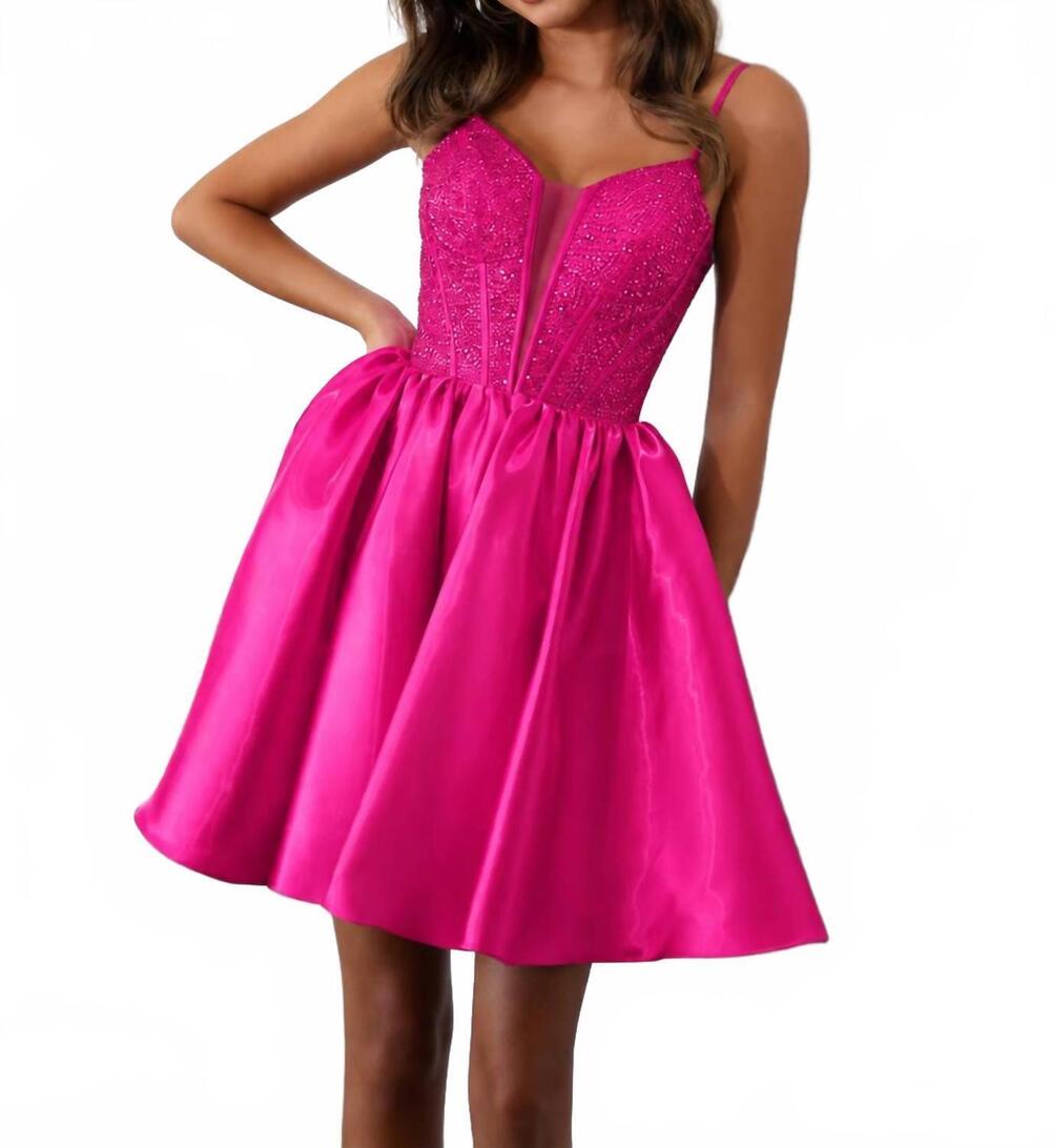NEW LUCCI LU beaded short corset a-line dress in fuchsia